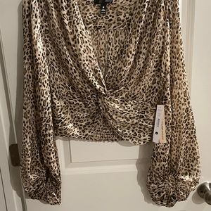 🔥 AQUA Women’s 🐆 Animal Print Twist Front Crop Top Brown - BNWT 🐆 *New pics*